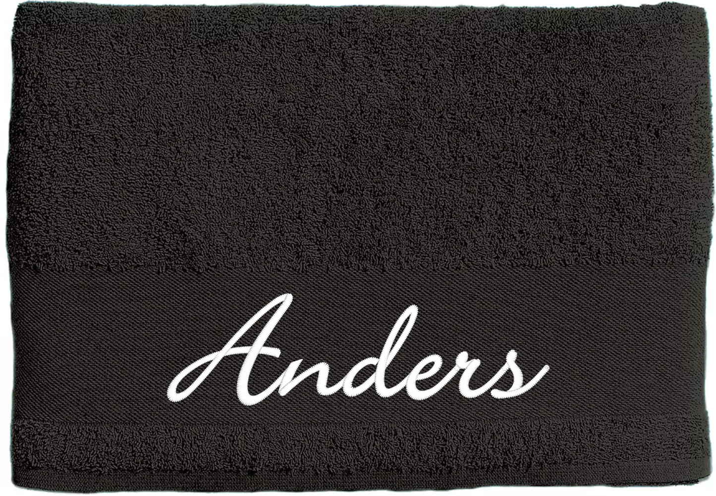 personlig handduk svart, broderad handduk med namn, bomullshandduk svart