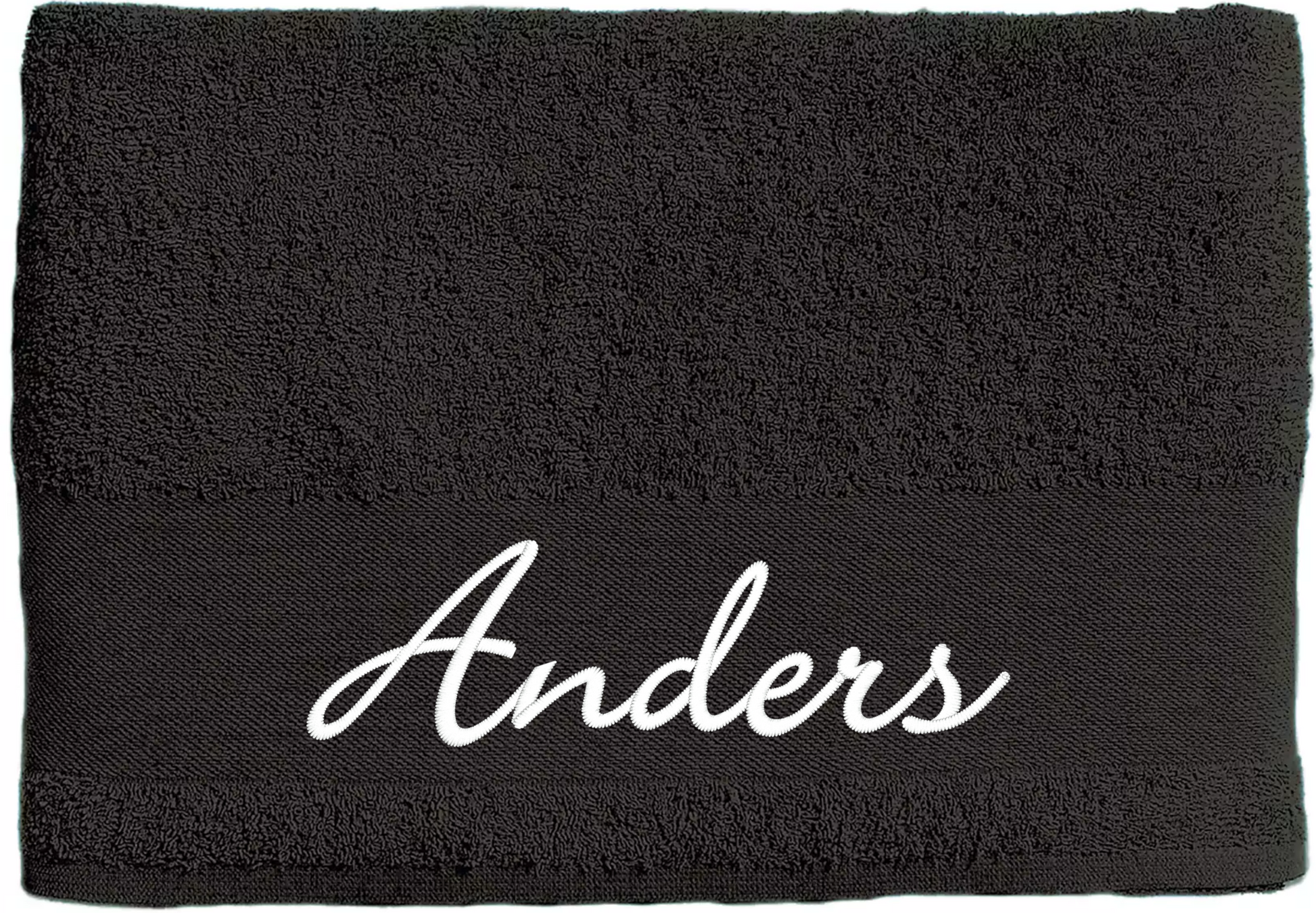 personlig handduk svart, broderad handduk med namn, bomullshandduk svart