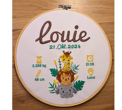 Personlig Broderad Födelsetavla Grön