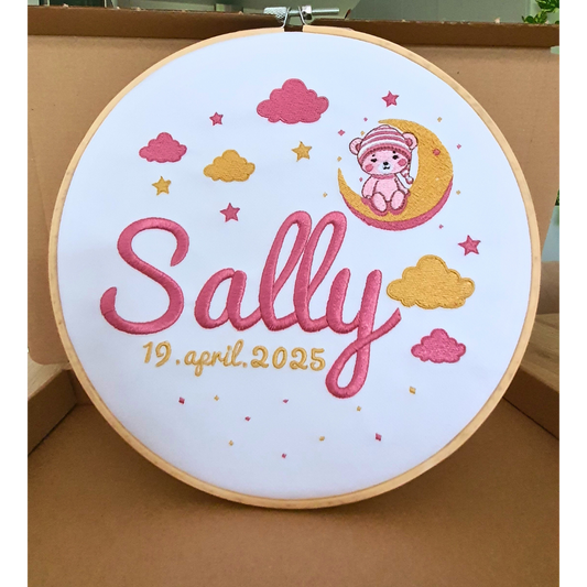 Personlig Broderad Födelsetavla Rosa