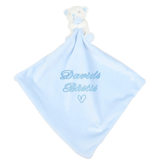 Nalle Snuttefilt Blå med Broderat namn