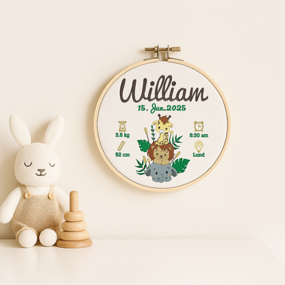Personlig broderad födelsetavla 